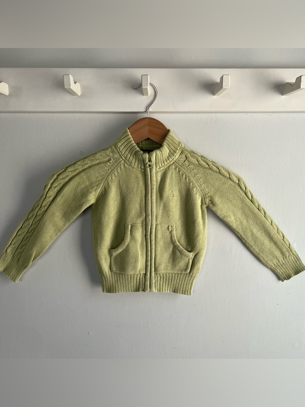 H&M L.O.G.G. Toddler Size 18M Green Zip Up Cable Knit Sweater